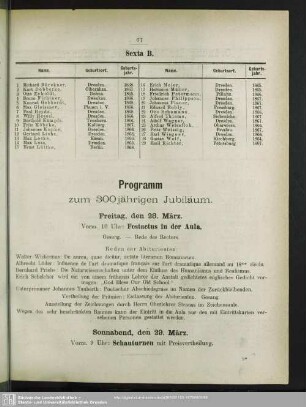 Programm zum 300 jährigen Jubilaum