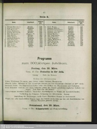 Programm zum 300 jährigen Jubilaum