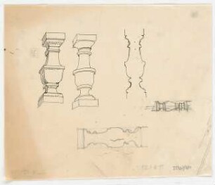 Thiersch, Friedrich von; München; Justizpalast - Balustrade (Ansicht, Perspektive, Schnitte)