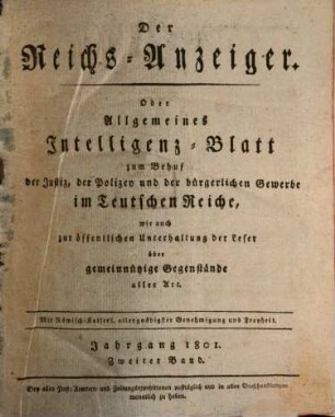 Kaiserlich privilegirter Reichs-Anzeiger. 1801,2, 1801, 2