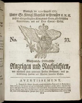 No. 33. Montags, den 15ten Augusti 1763.