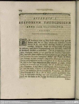 Appendix I. Responsum Theologicum Anno 1778 Elaboratum Sistens