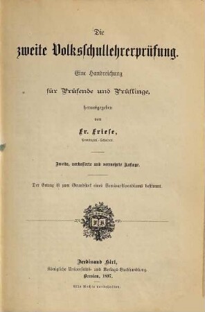 Die zweite Volksschullehrerprüfung : eine Handreichung für Prüfende und Prüflinge