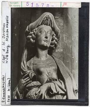 Riemenschneider: Heilige Dorothea, Detail. Würzburg, Marienkapelle