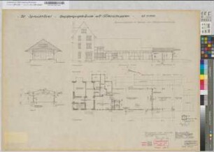 Empfangsgebäude mit Güterschuppen auf Bahnhof Sprockhövel: Baumaßnahmen im Rahmen der Stückgutneuordnung: Grundriß, Ansichten, Schnitt, M. 1:100 Stnr.: 23a, Hge, Bunr.: 4, Blnr.: 4