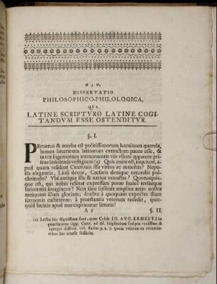 Dissertatio Philosophico-Philologica, Qua Latine Scripturo Latine Cogitandum Esse Ostenditur.