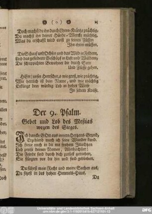 Der 9. Psalm. Gebet und Lob des Meßias wegen des Sieges.