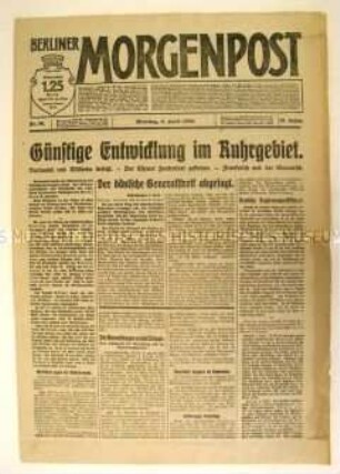 Tageszeitung "Berliner Morgenpost" zum Einmarsch der Reichswehr in Ruhrgebiet nach den revolutionären Kämpfen der "Roten Ruhrarmee"