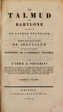 Le Talmud de Babylone, 1