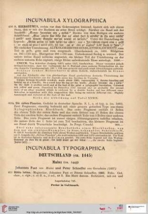 Incunabula typographica (Nr. 411 - 671)