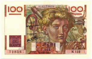 Geldschein, 100 Francs (FRF), 31.10.1946