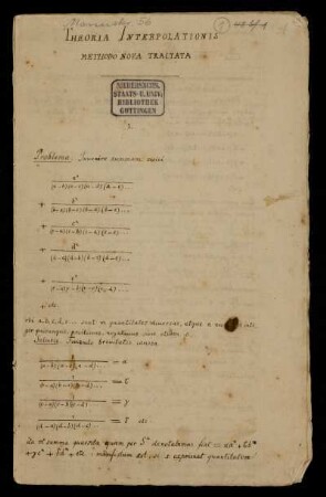 Theoria interpolationis methodo nova tractata (Manuskripttitel), o.D.