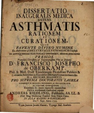Diss. inaug. med. sistens asthmatis rationem et curationem