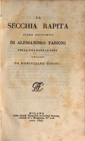 La secchia rapita : poema eroicomico