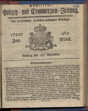 46tes Stueck, Montag den 18ten November 1793