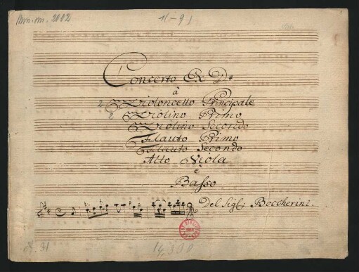 Konzerte; vlc, strings, fl (2); D-Dur; G 476