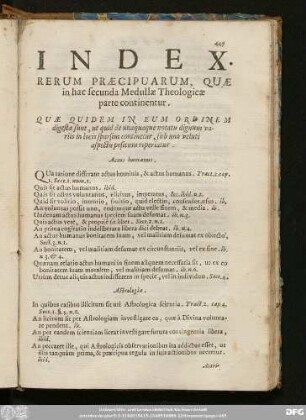 Index Rerum Praecipuarum, Quae in hac secunda Medullae Theologicae parte continentur.