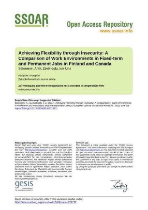 Achieving Flexibility through Insecurity: A Comparison of Work Environments in Fixed-term and Permanent Jobs in Finland and Canada