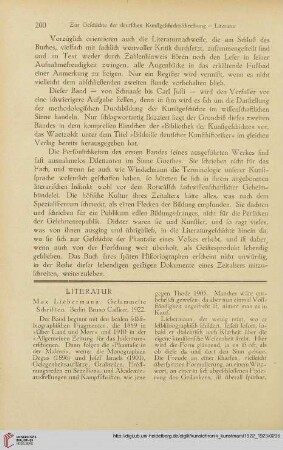 Literatur / Nekrologe / Personalien / Sammlungen / Ausstellungen / Forschungen / Ausgrabungen / Öffentliche Kunstpflege / Briefe an die Redaktion
