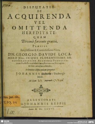 Disputatio De Acquirenda Vel Omittenda Hereditate