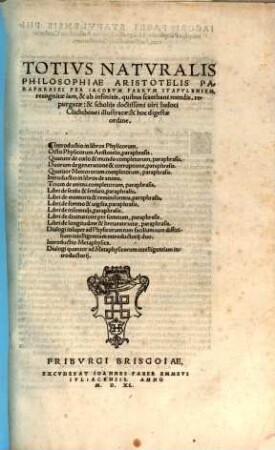 Totivs Natvralis Philosophiae Aristotelis Paraphrases