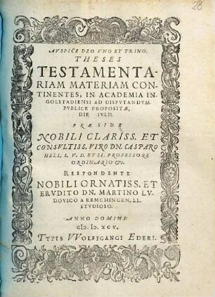 Theses Testamentariam Materiam Continentes