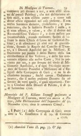 Memoriale del P. Kiliano Stumpff presentato a Monsignor di Tournon, ...