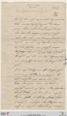 Nachlass Georg Gottfried Gervinus. Korrespondenz Carl und Sophie Oesterley/Georg Gottfried und Viktoria Gervinus: Brief von Carl Oesterley und Sophie Oesterley an Georg Gottfried Gervinus und Viktoria Gervinus