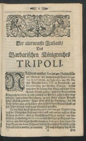 Der allerneueste Zustand, Des Barbarischen Königreiches Tripoli