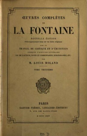 Oeuvres complètes de La Fontaine. III,1