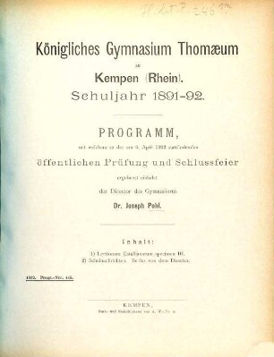 Programm. 1891/92