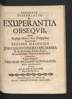 Dissertatio De Exuperantia Obsequii