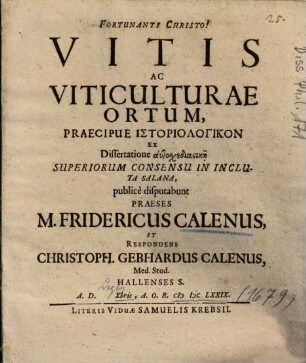 Vitis Ac Viticulturae Ortum : Praecipue Istoriologikon ...