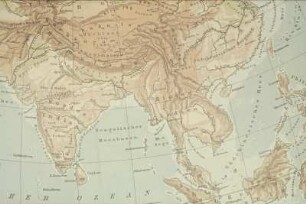 Kartenmaterial für Diavorträge. Reproduktion aus einem Atlas. Südasien