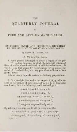 On conic, plane and spherical, referred to three-point tangential coordinates.