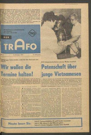 TRO-Betriebszeitung 'Der Trafo'; Nr. 7/1967 (15. Februar 1967)