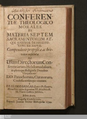 [1]: Ex Materia Septem Sacramentorum Atque Justitiæ De Restitutione Excerptæ
