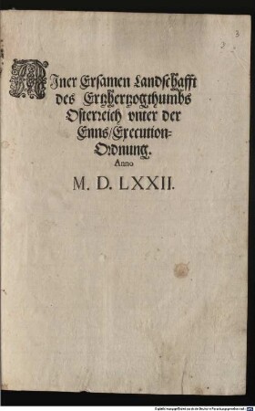 Ainer Ersamen Landschafft des Erzherzogthums Oesterreich unter der Enns Executions-Ordnung