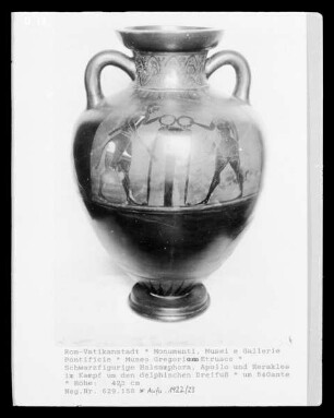Schwarzfigurige Halsamphora, Apollo und Herakles im Kampf um den delphischen Dreifuß
