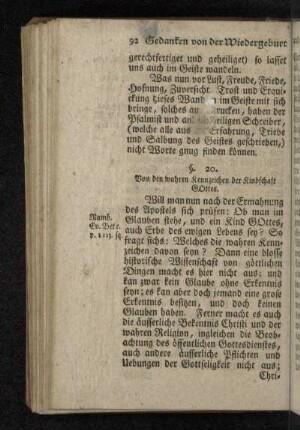 §. 20. Von den wahren Kennzeichen der Kindschaft Gottes.