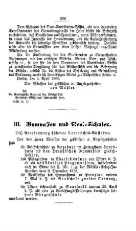 Anerkennung höherer Unterrichts-Anstalten : [III. Gymnasien und Real-Schulen]