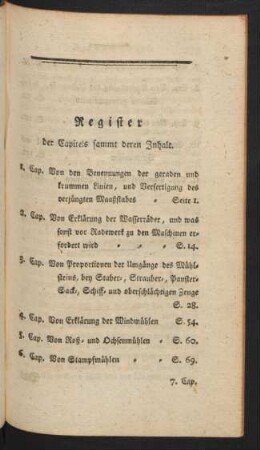 Register der Capitels sammt deren Inhalt