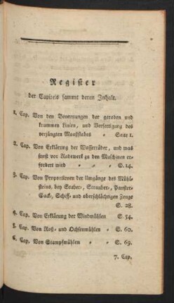 Register der Capitels sammt deren Inhalt