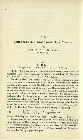 XIX. Grundzüge der mathematischen Chemie.