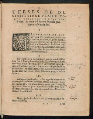 Theses De Distributione Praeceptorum Decalogi In Duas Tabulas, & quot ad harum singulas praecepta referenda sint.