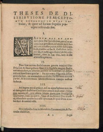 Theses De Distributione Praeceptorum Decalogi In Duas Tabulas, & quot ad harum singulas praecepta referenda sint.