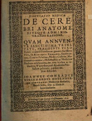 Dispvtatio Medica De Cerebri Anatome Eivsqve Administrandi Ratione