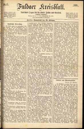 Erste Ausgabe vom Samstag, den 28. Februar 1880.