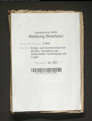 Register von den ungewissen Gefällen (der Kirchspiele Ibbenbüren, Recke, Mettingen und Brochterbeck) in der Obergrafschaft Lingen pro 1800-1801