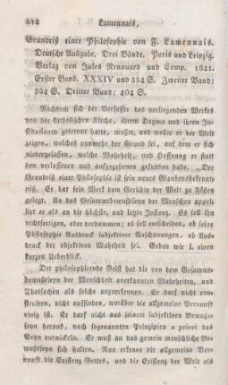 514-526 [Rezension] Lamennais, Félicité Robert de, Grundriß einer Philosophie